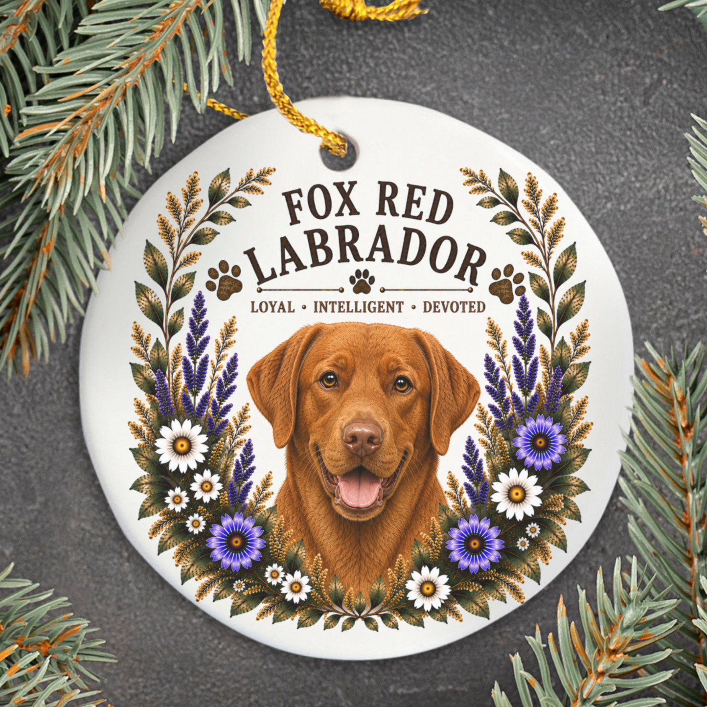 Fox Red Lab Loyal • Intelligent• Devoted Ornament