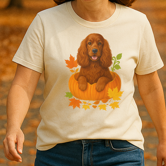 English Cocker Spaniel in Pumpkin Fall Shirt, Cute Autumn Dog Tee for Spaniel Lovers