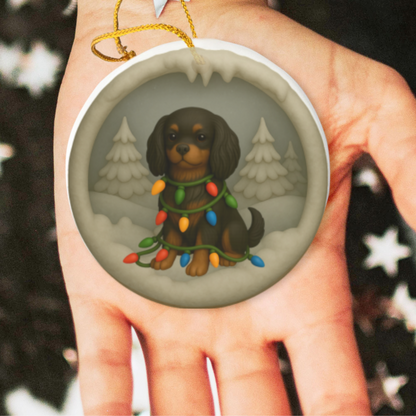 Personalized Black and Tan Cavalier King Charles Spaniel Christmas Ornament, 3D Clay-Style Dog Keepsake with Lights
