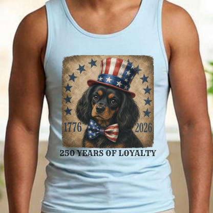 Black and Tan Cavalier Patriotic Tank Top, 250 Years of Loyalty