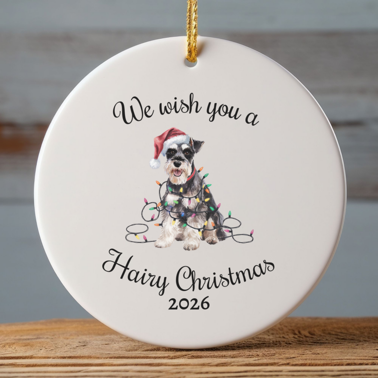 Christmas Schnauzer Ornament, Christmas Lights Dog Keepsake