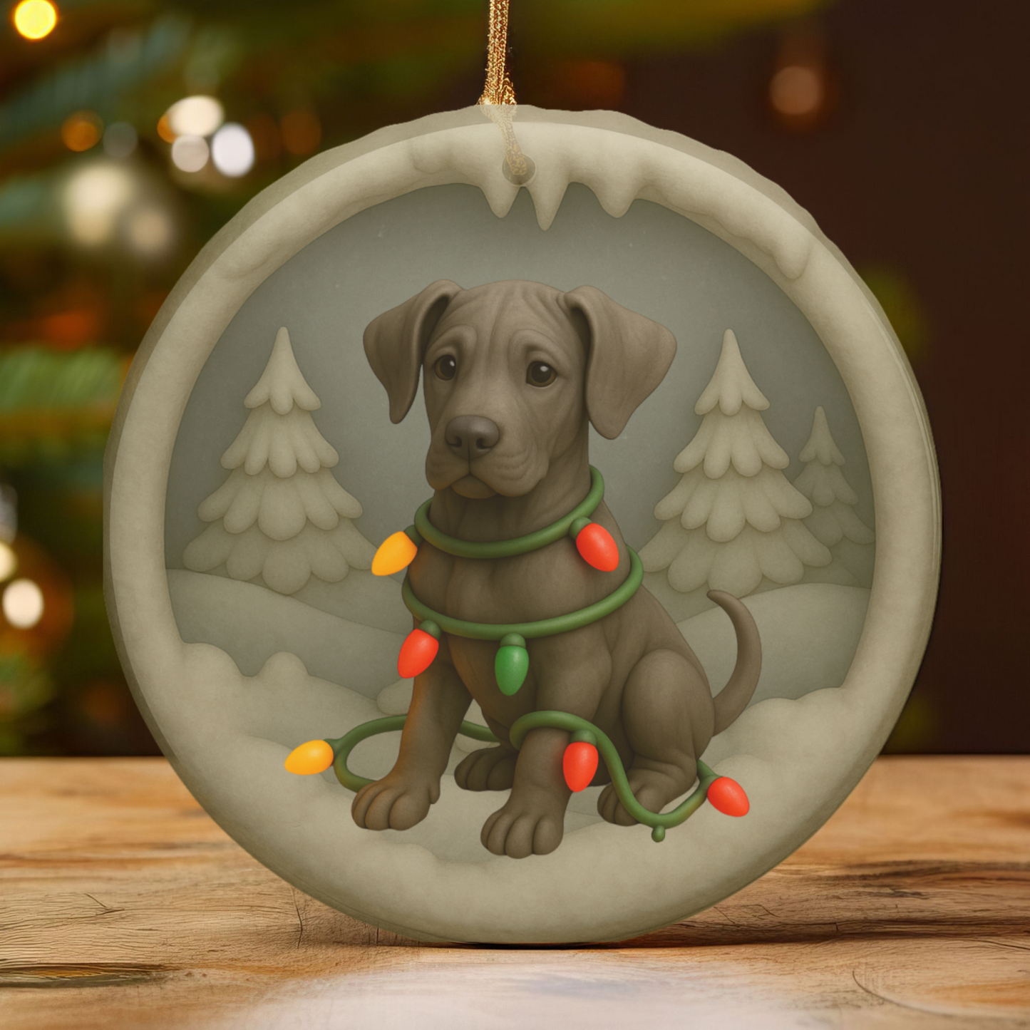 Personalized Great Dane Christmas Ornament • 3D Clay-Style Dog Keepsake with Lights