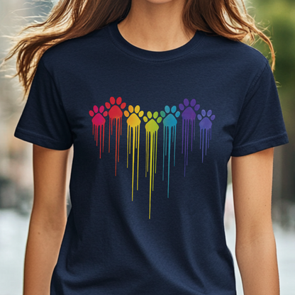 Rainbow Paw Print Heart Shirt Dog Lover Pride Tee Colorful Dripping Paw T-shirt Pet Parent Gift Animal Rescue Support Shirt