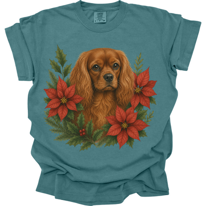 Ruby Cavalier Christmas Shirt, Poinsettia Dog Mom Holiday Tee