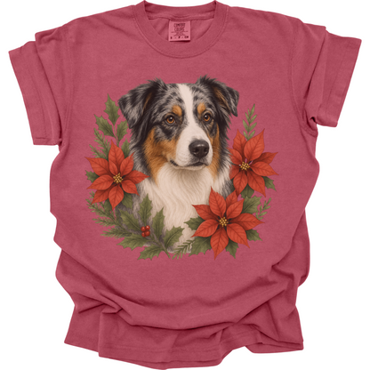 Australian Shepherd Christmas Shirt, Aussie Dog Poinsettia Tee, Holiday Gift for Dog Lover