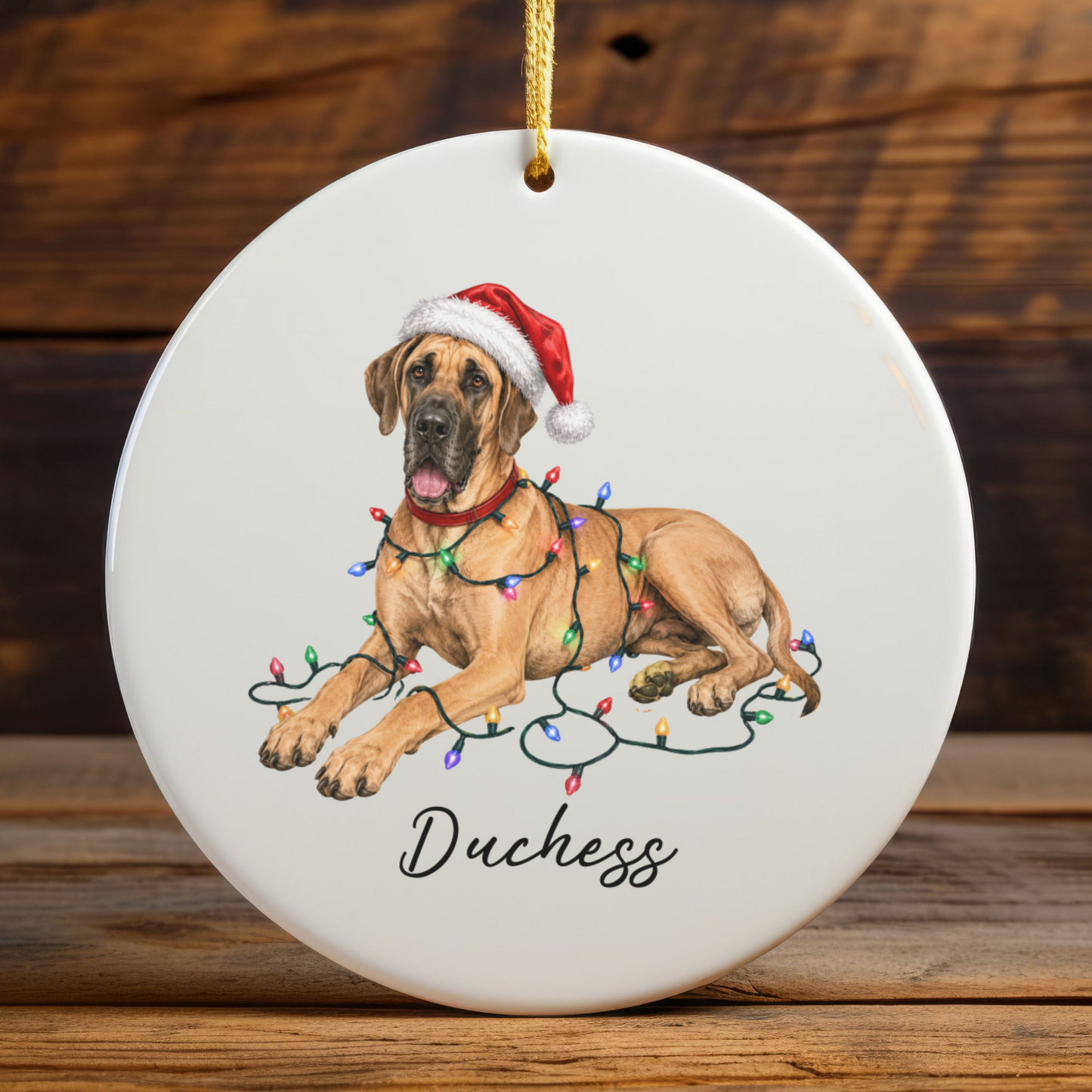 Personalized Fawn Great Dane Christmas Ornament, Festive Dog Keepsake