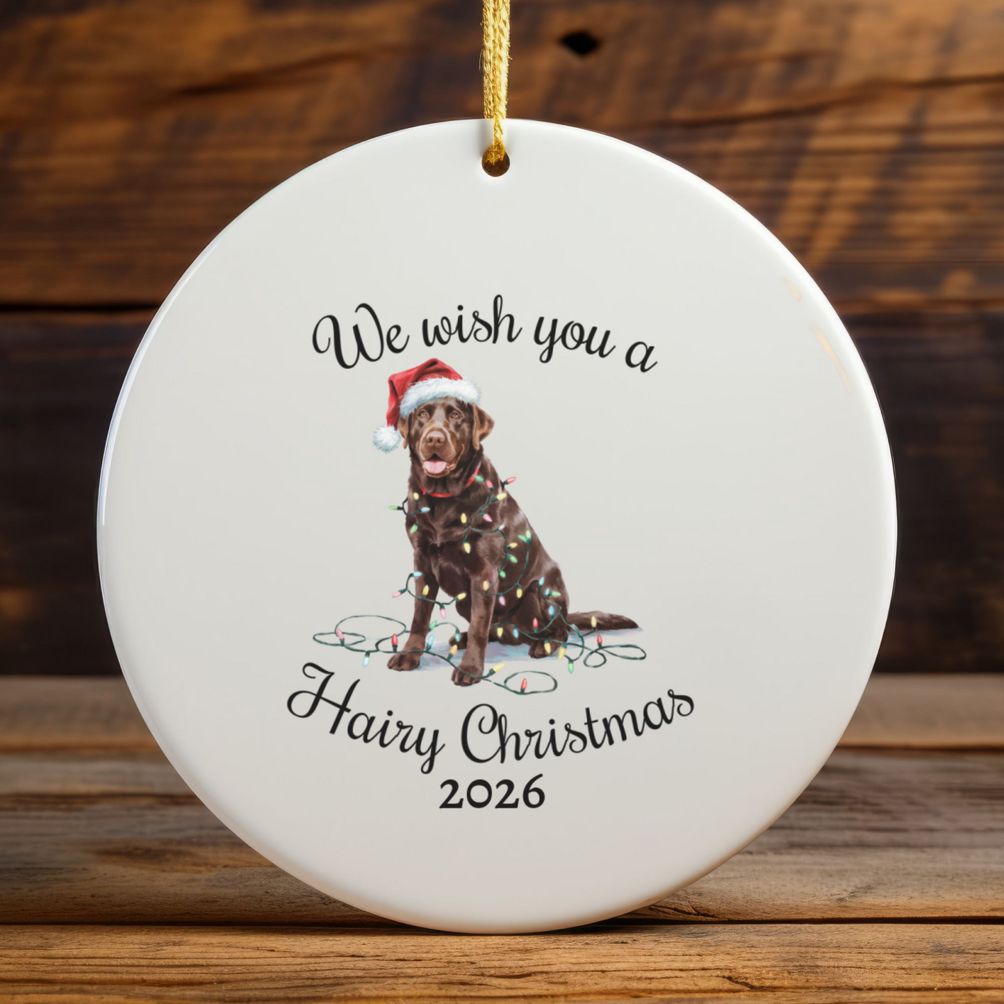 Christmas Chocolate Labrador Ornament, Christmas Lights Dog Keepsake