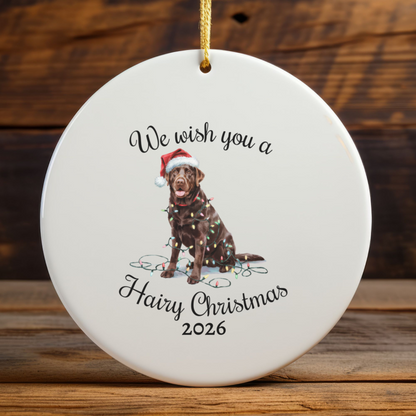 Christmas Chocolate Labrador Ornament, Christmas Lights Dog Keepsake