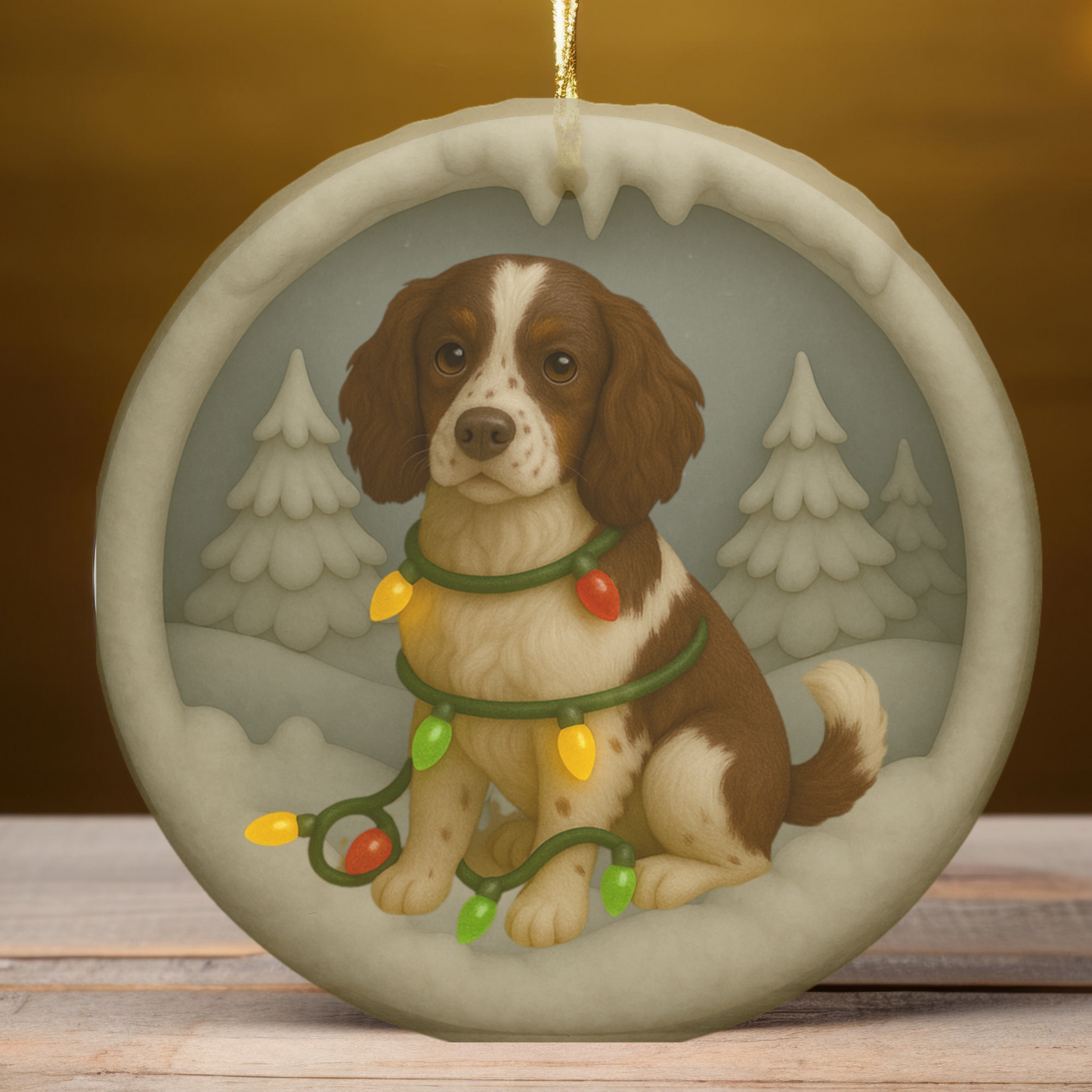 Personalized Springer Spaniel Christmas Ornament, 3D Clay-Style Dog Keepsake with Lights