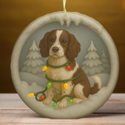 Personalized Springer Spaniel Christmas Ornament, 3D Clay-Style Dog Keepsake with Lights