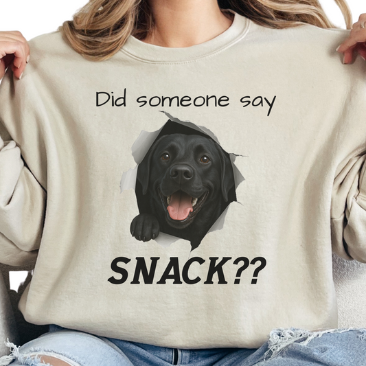 Did Someone Say Snack?? Funny Labrador Retriever Sweatshirt (Black, Chocolate, Fox Red & Yellow Labs)