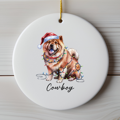 Personalized Chow Chow Christmas Ornament, Festive Dog Lights, Ceramic Holiday Keepsake