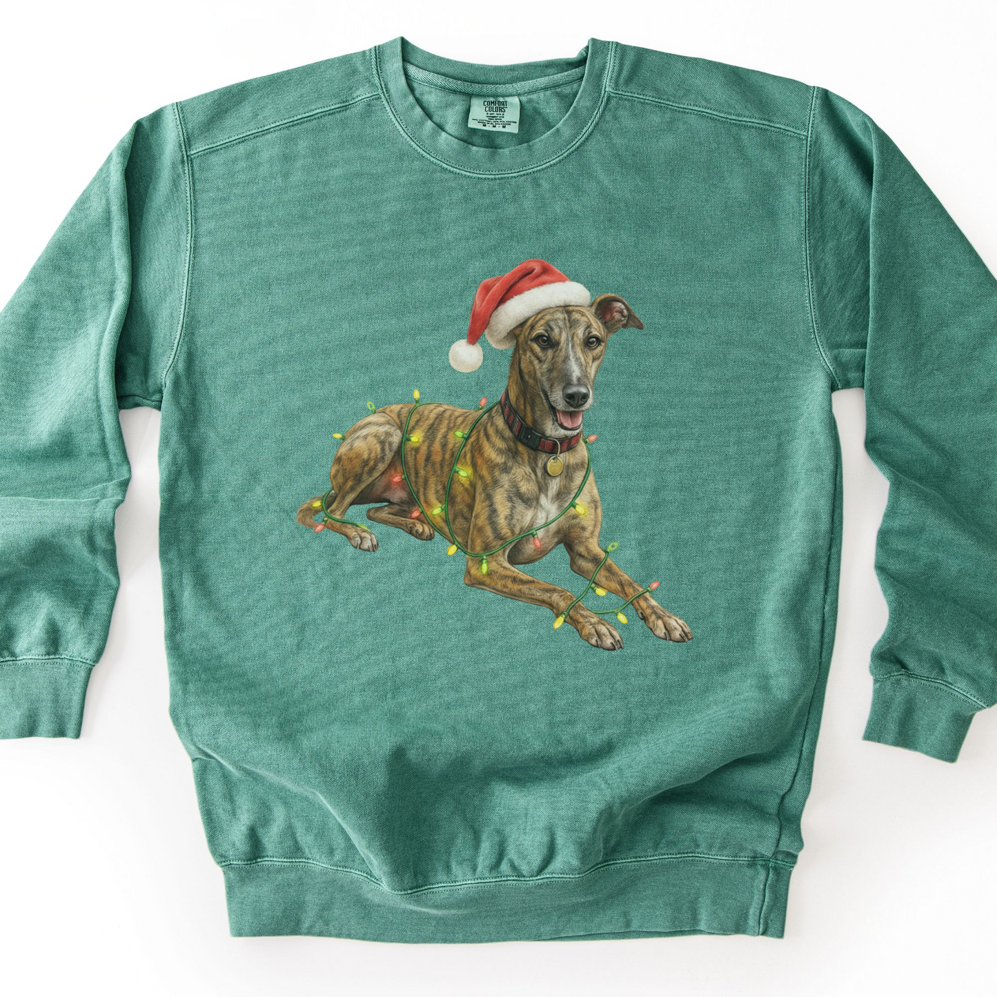 Brindle Greyhound Christmas Lights Sweatshirt