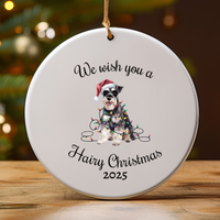 Load image into Gallery viewer, Christmas Schnauzer Ornament, Christmas Lights Dog Keepsake
