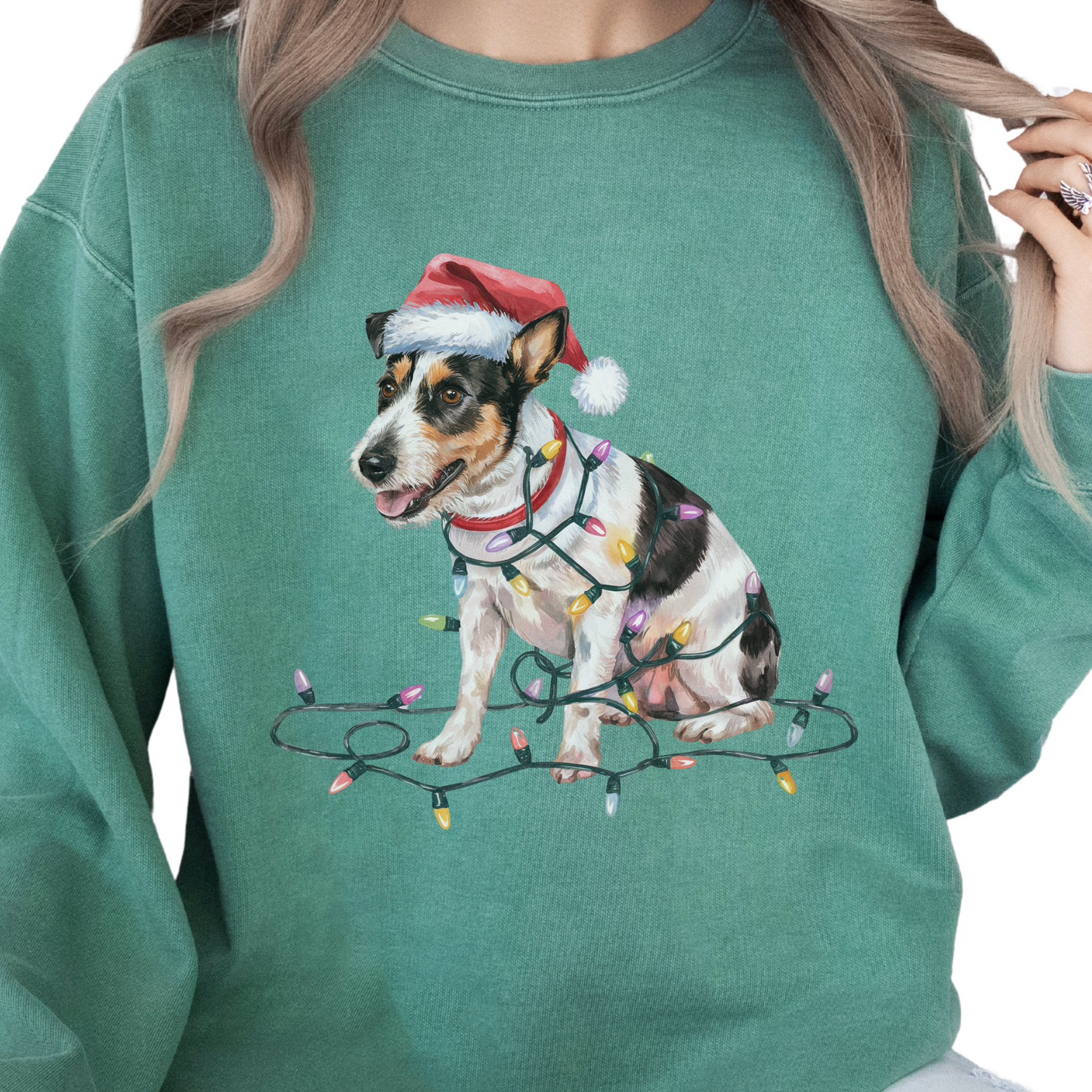 Rat Terrier Christmas Lights Sweatshirt, Festive Dog Lover Apparel