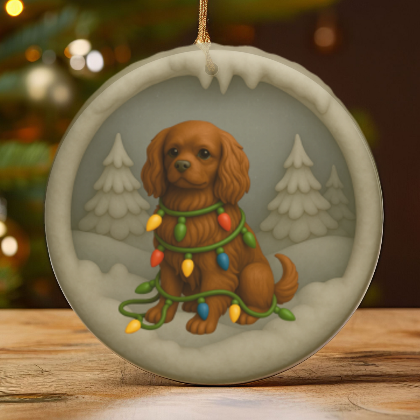 Personalized Ruby Cavalier King Charles Spaniel Christmas 3D Clay-Style Ornament