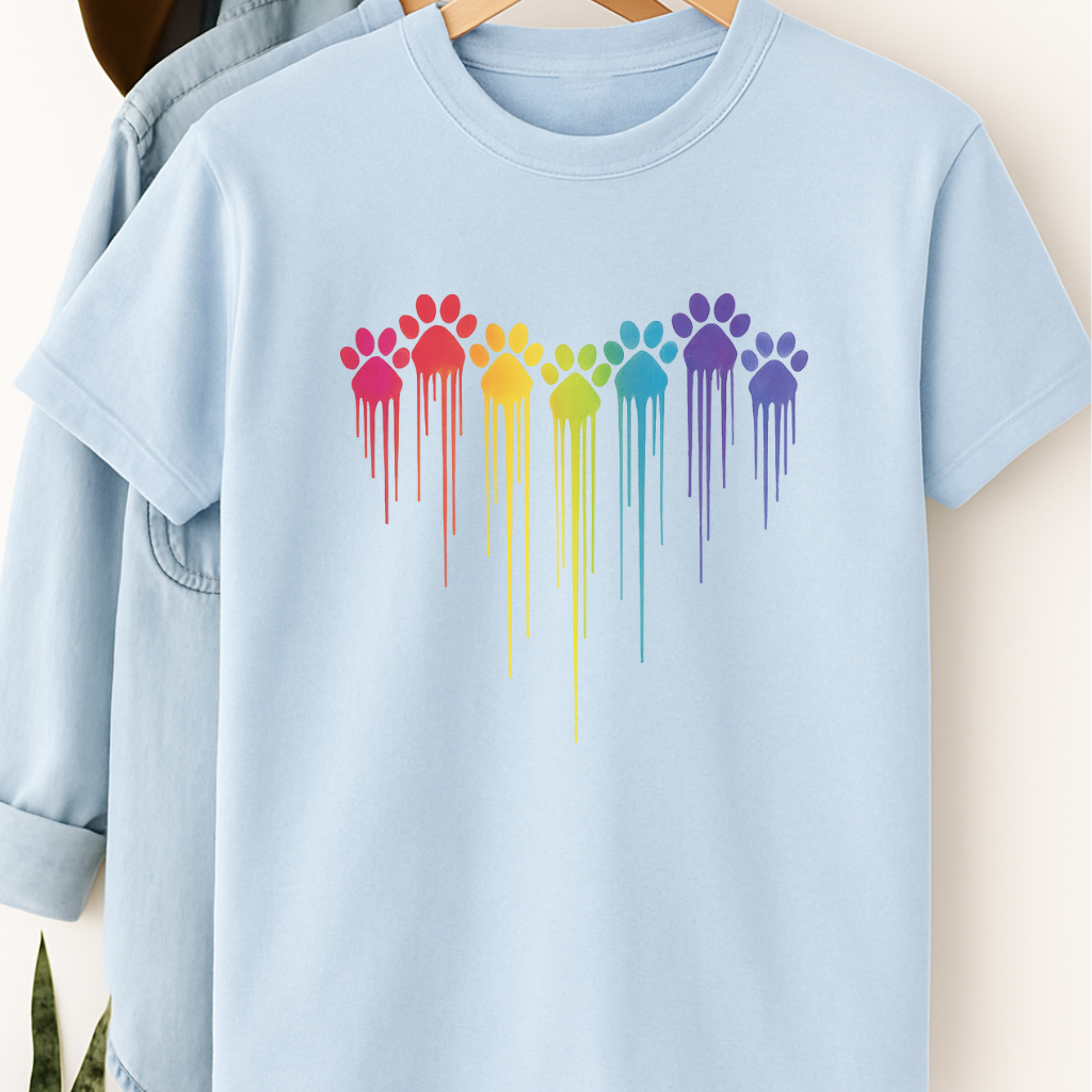 Rainbow Paw Print Heart Shirt Dog Lover Pride Tee Colorful Dripping Paw T-shirt Pet Parent Gift Animal Rescue Support Shirt
