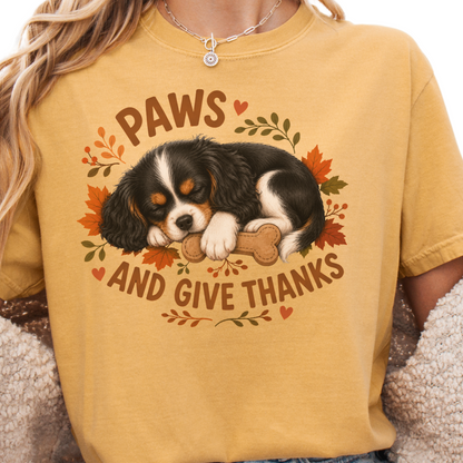 Tricolor Cavalier Thanksgiving Shirt, Paws Give Thanks Tee, Fall Cavalier Dog Lover Gift