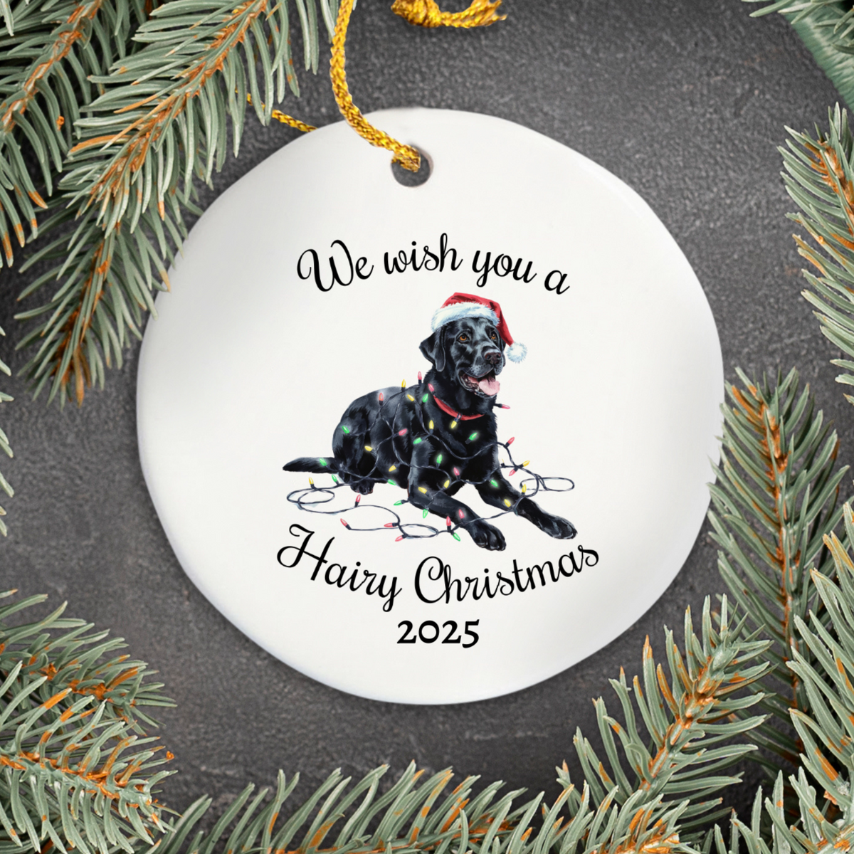 Christmas Black Labrador Ornament, Christmas Lights Dog Keepsake