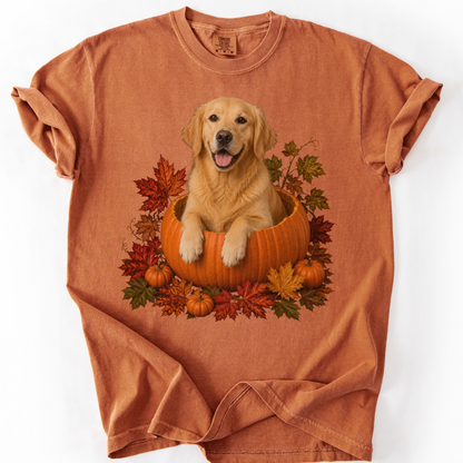 Golden Retriever Pumpkin Shirt Fall Dog Lover Autumn Comfort Colors Graphic Tee Gift Apparel