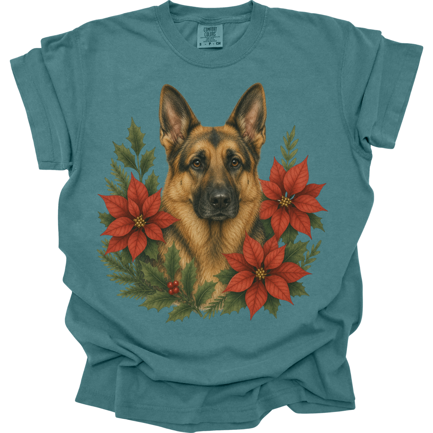 German Shepherd Christmas Shirt, Poinsettia Dog Mom Holiday Tee