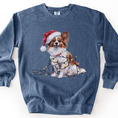 Papillon Christmas Lights Dog Sweatshirt, Festive Holiday Dog Lover Gift