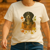 Load image into Gallery viewer, Tri-Color Cavalier King Charles in Pumpkin Fall Shirt, Cute Autumn Dog Tee for Spaniel Moms
