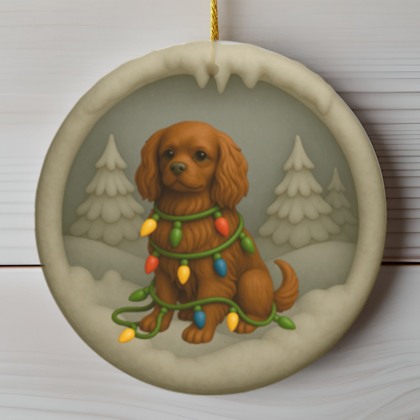 Personalized Ruby Cavalier King Charles Spaniel Christmas 3D Clay-Style Ornament