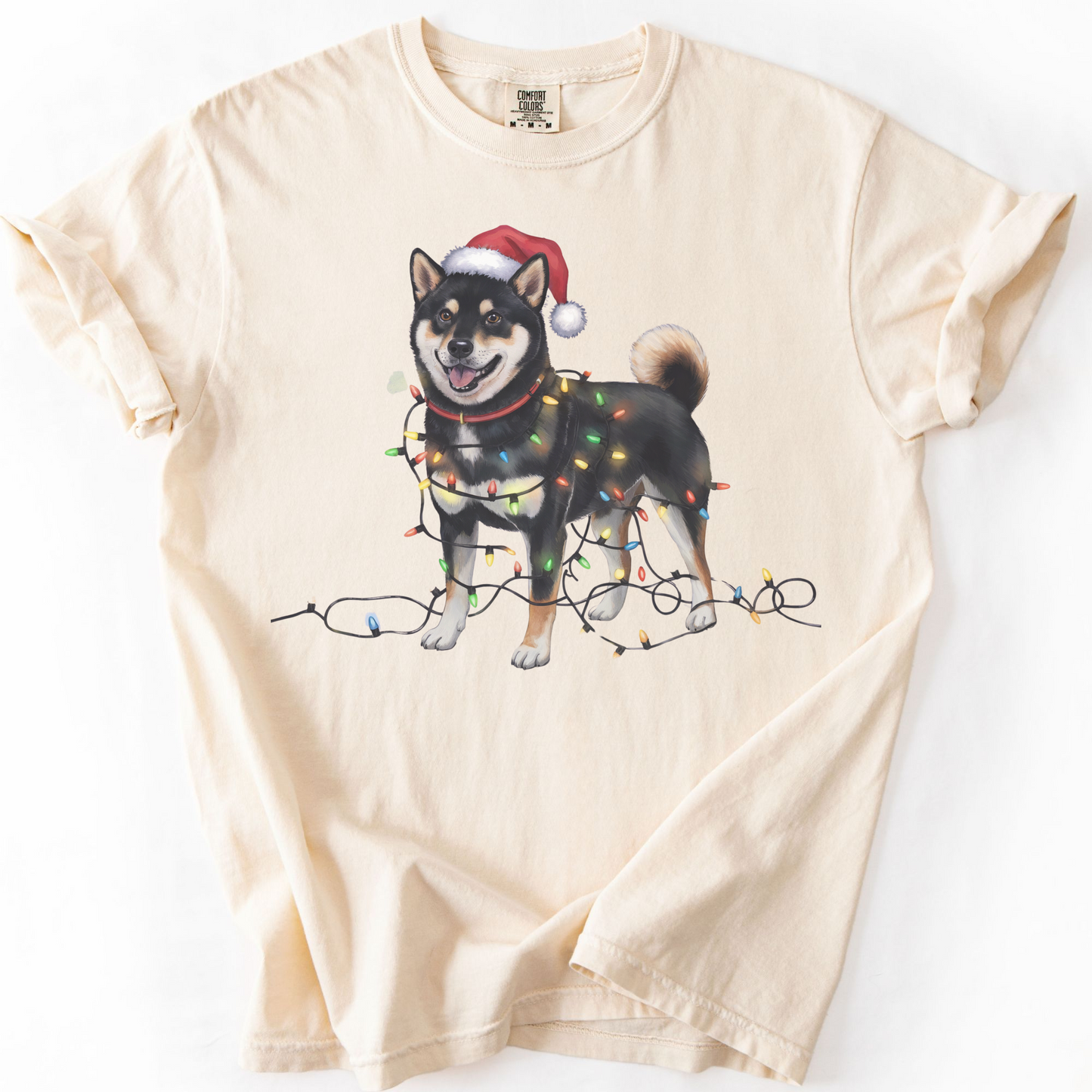 Black Shiba Inu Christmas Lights Shirt, Festive Holiday Tee for Shiba Lovers