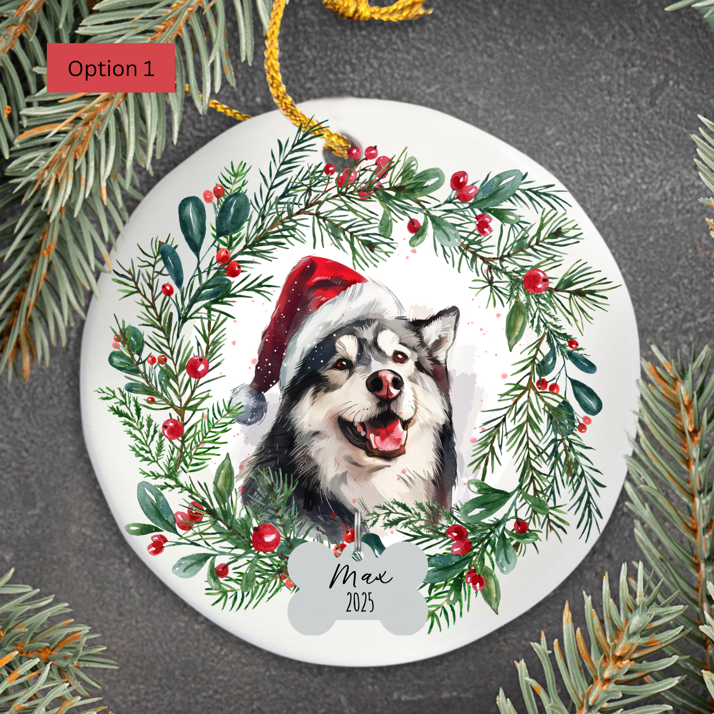Personalized Alaskan Malamute Christmas Ornament, Custom Dog Name Ornament, Malamute Gift for Dog Lovers