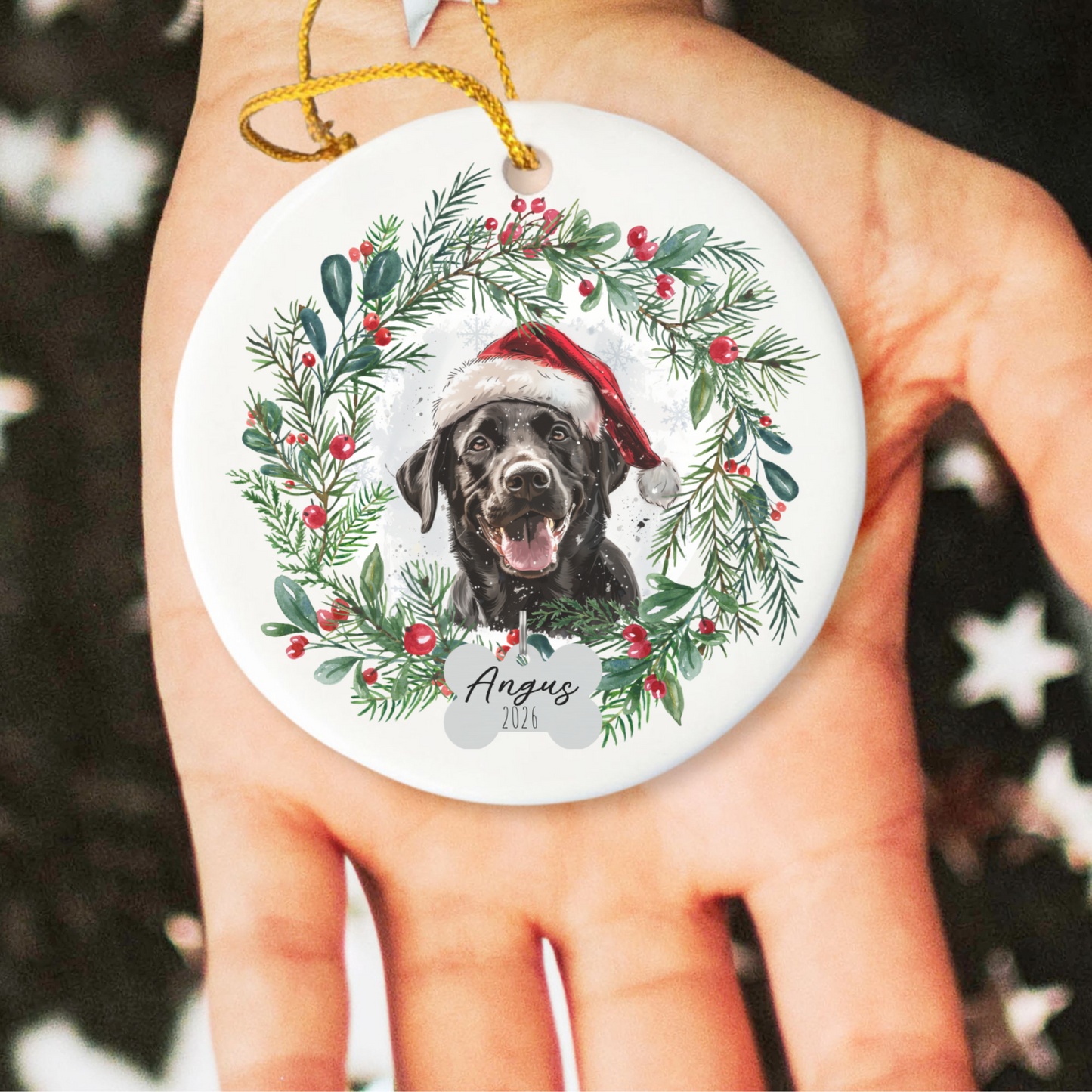 Personalized Black Lab Ornament, Custom Dog Christmas Keepsake, Customized Pet Name Ornament, Pet Memorial Ornament, Custom Dog Keepsake