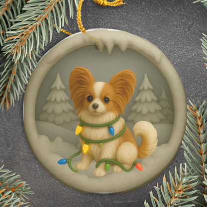 Personalized Papillon Christmas Ornament, 3D Clay-Style Dog Keepsake with Lights