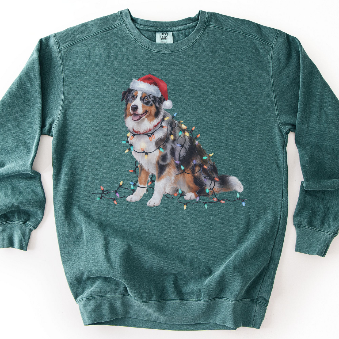 Australian Shepherd Christmas Lights Sweatshirt, Festive Dog Lover Apparel