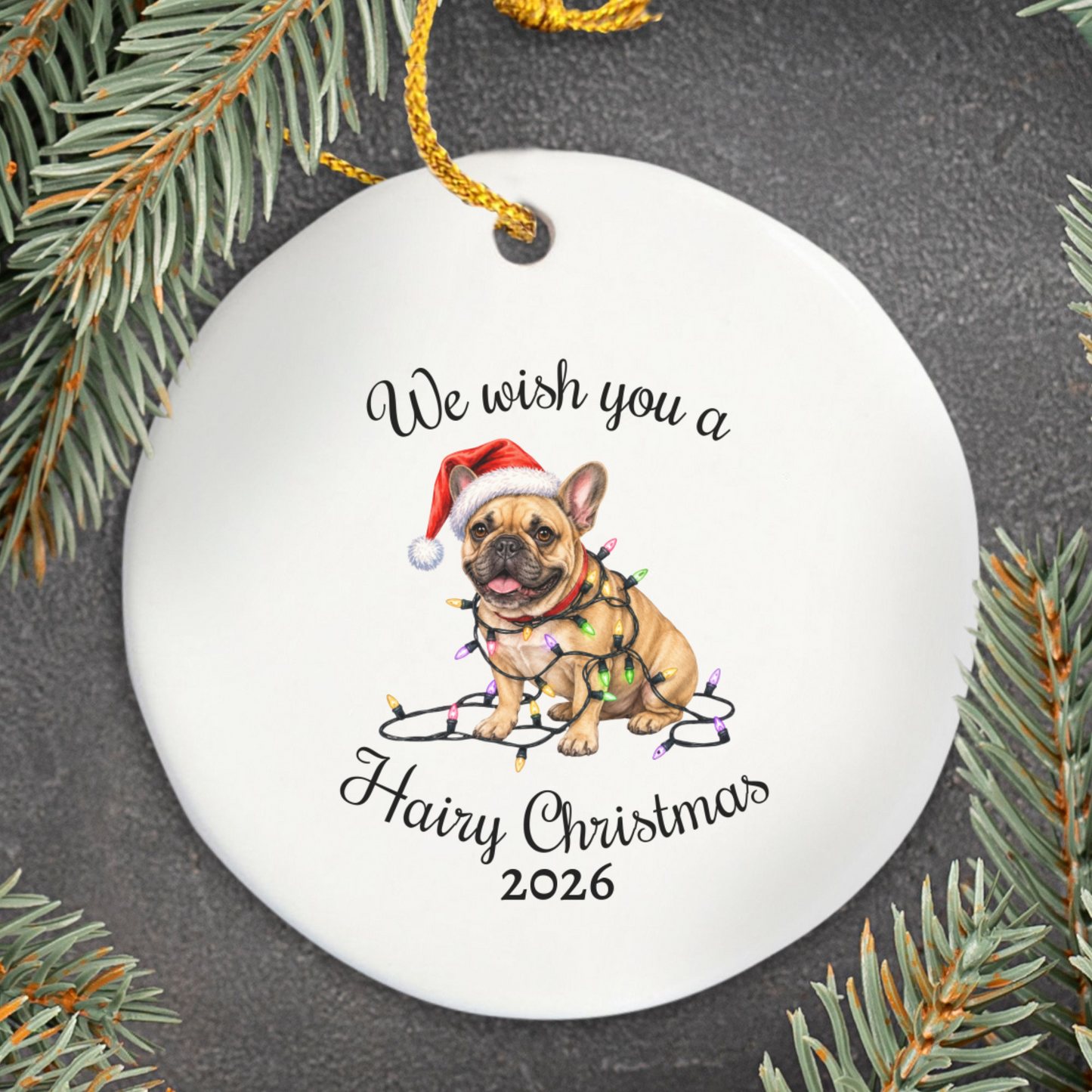 Christmas Fawn French Bulldog Ornament, Frenchie Mom, Christmas Lights Dog Keepsake, Christmas Dog, Gift For Dog Lover