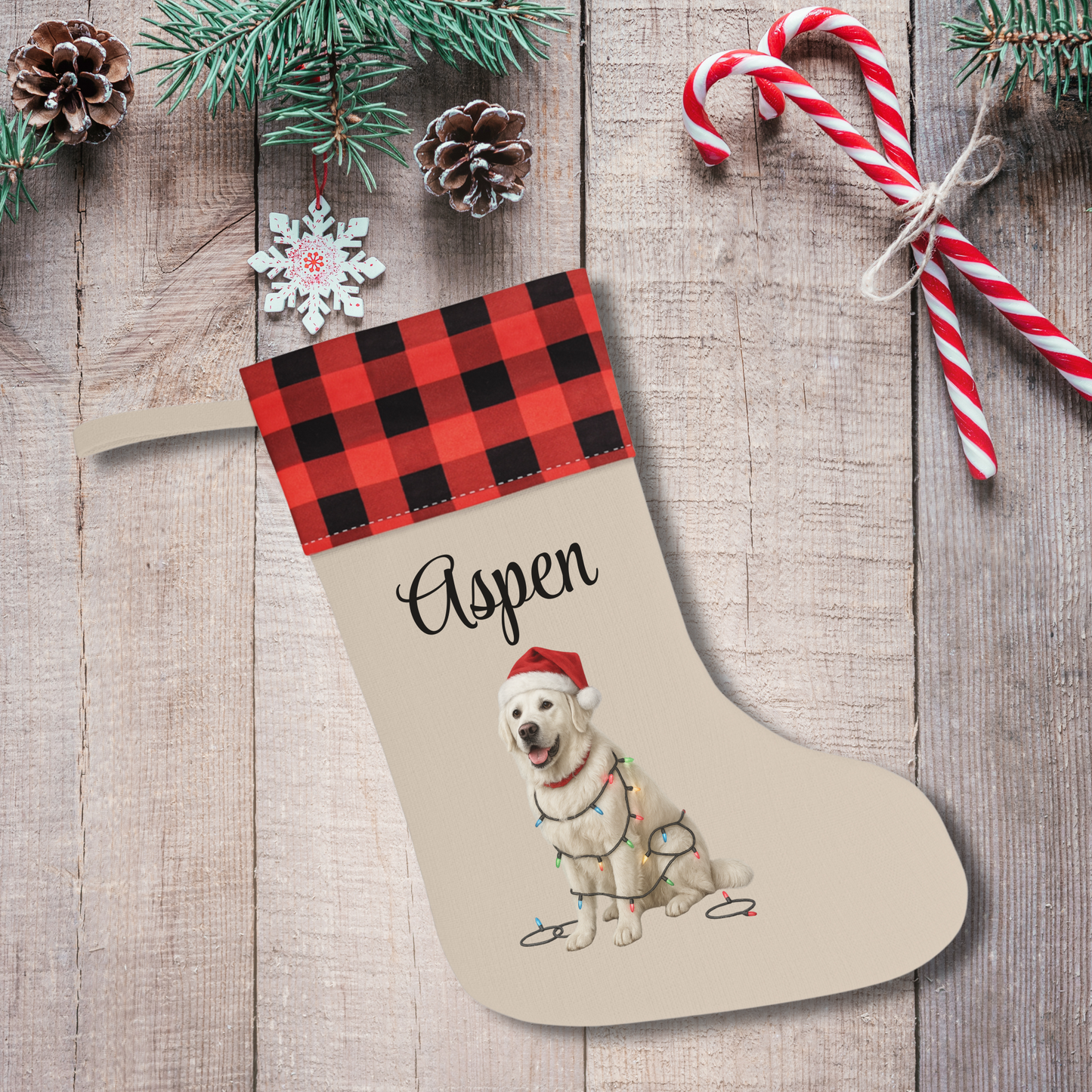 Personalized English Cream Golden Retriever Christmas Stocking, Custom Dog Name Stocking, Golden Retriever Lover Gift, Holiday Mantel Decor