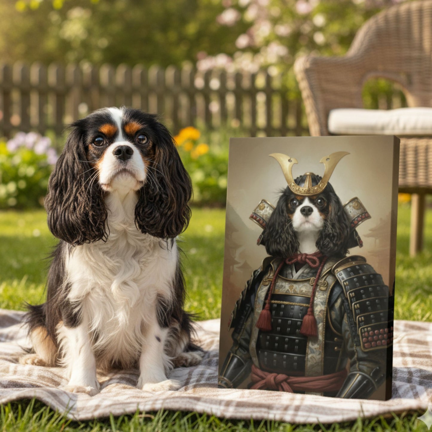 Personalized Samurai Dog Portrait on Canvas, Custom Pet Art