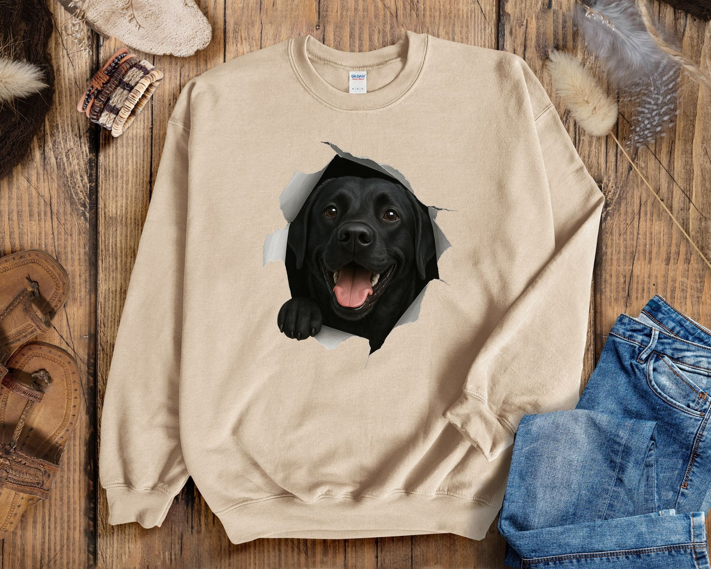Peeking Black Lab Sweatshirt – Cute Dog Lover Gift, Funny Labrador Crewneck for Pet Owners, Black Lab Mom & Dad Shirt