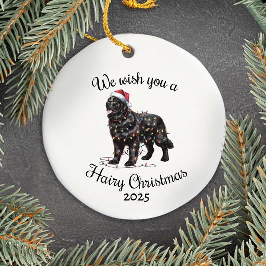 Christmas Black Newfoundland Ornament, Christmas Lights Dog Keepsake