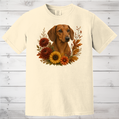 Red Dachshund Autumn Floral Shirt