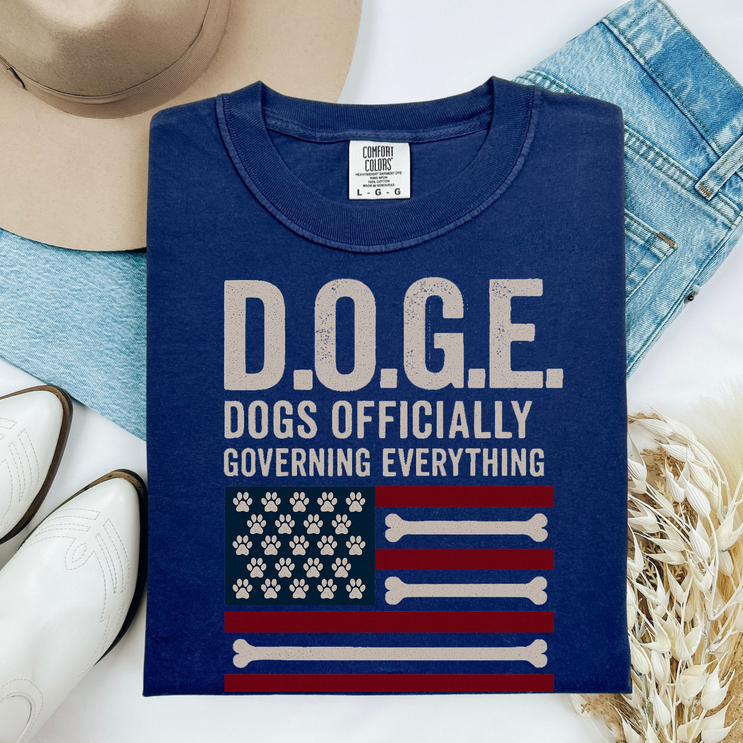 DOGE Funny Patriotic Dog Shirt Dogs Officially Governing Everything Tee for Pet Lovers and 4th of July Fans