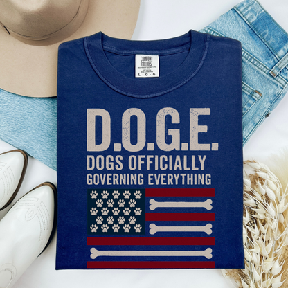 DOGE Funny Patriotic Dog Shirt Dogs Officially Governing Everything Tee for Pet Lovers and 4th of July Fans
