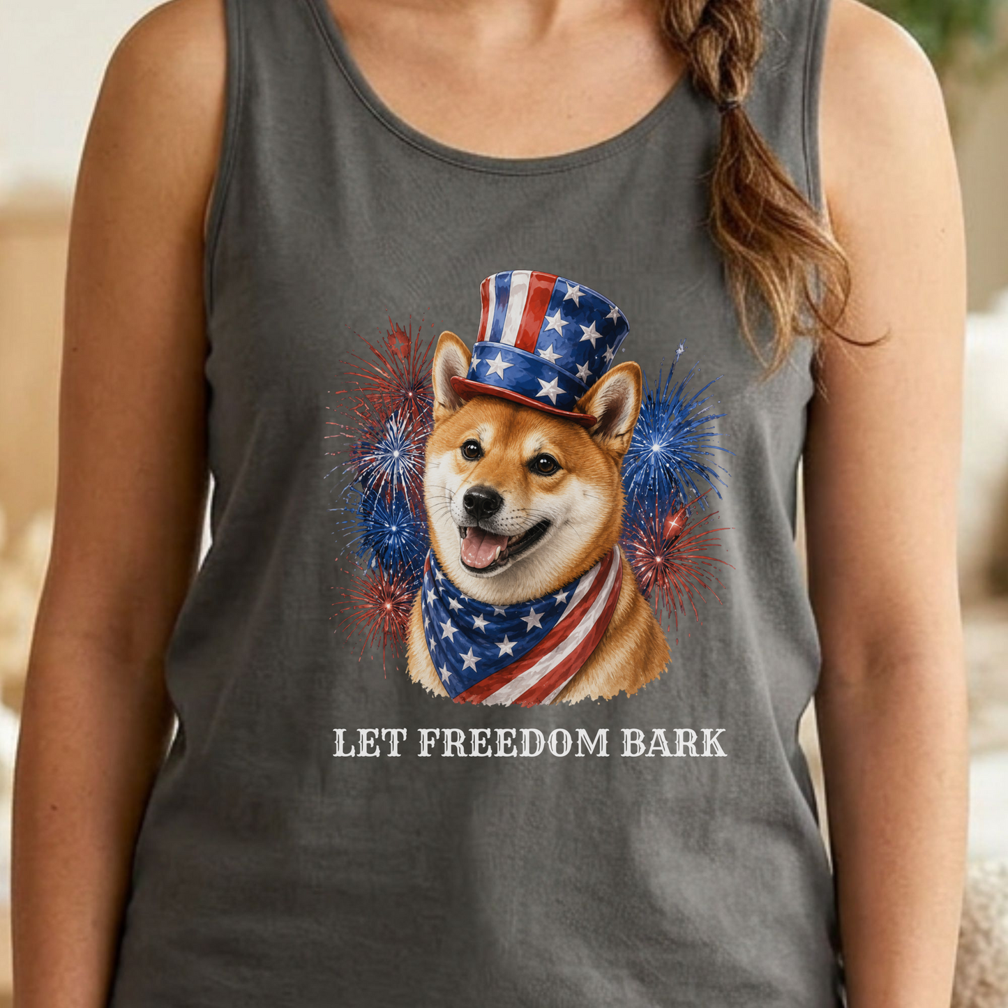 Patriotic Red Shiba Inu Tank Top, Let Freedom Bark
