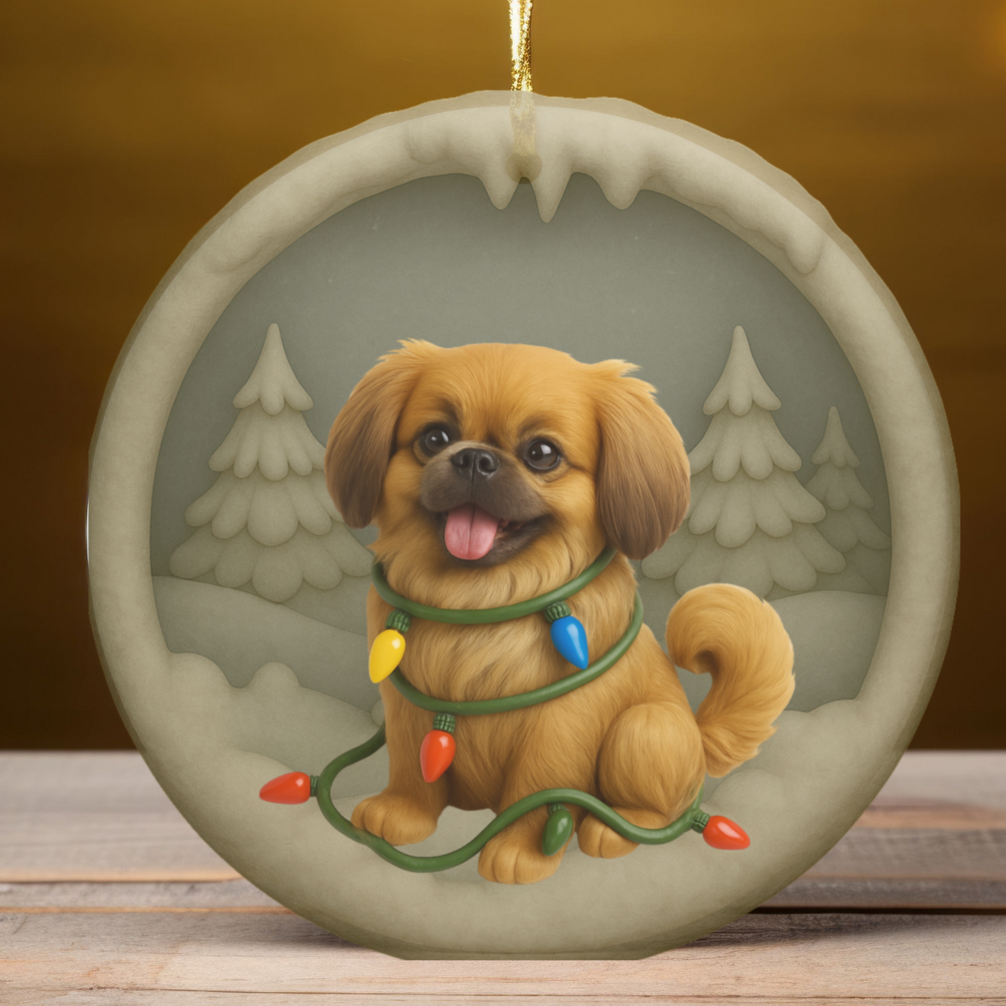 Personalized Pekingese Christmas Ornament, 3D Clay-Style Dog Keepsake with Lights