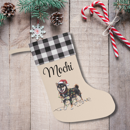 Personalized Black Shiba Inu Christmas Stocking, Holiday Decor Gift for Pet Lovers