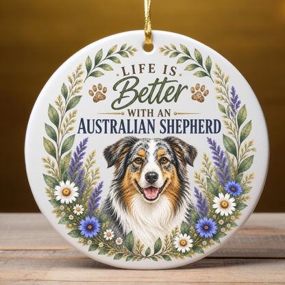 Australian Shepherd Ornament, Life Is Better With an Aussie, Dog Lover Gift