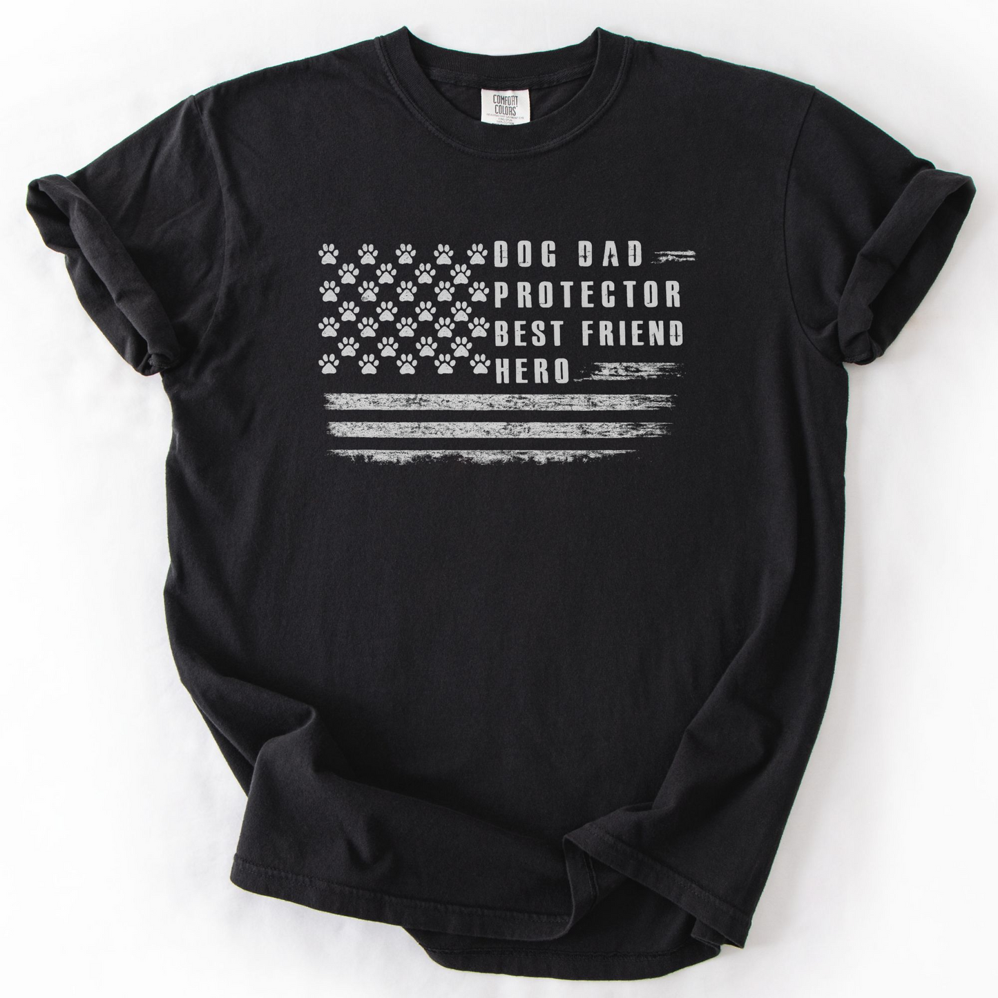 Dog Dad Protector Best Friend Hero Patriotic Paw Print Flag Shirt