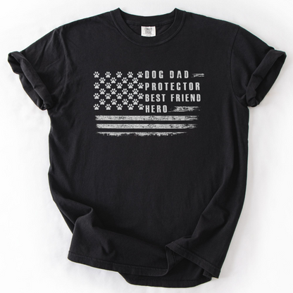 Dog Dad Protector Best Friend Hero Patriotic Paw Print Flag Shirt