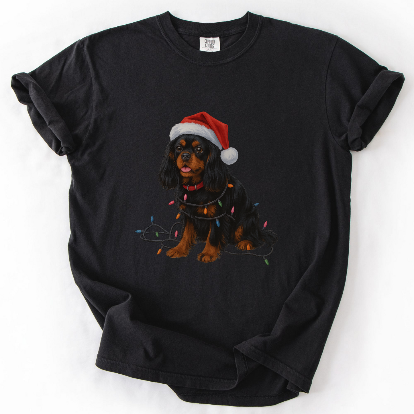 Black and Tan Cavalier King Charles Spaniel Christmas Lights Dog Shirt