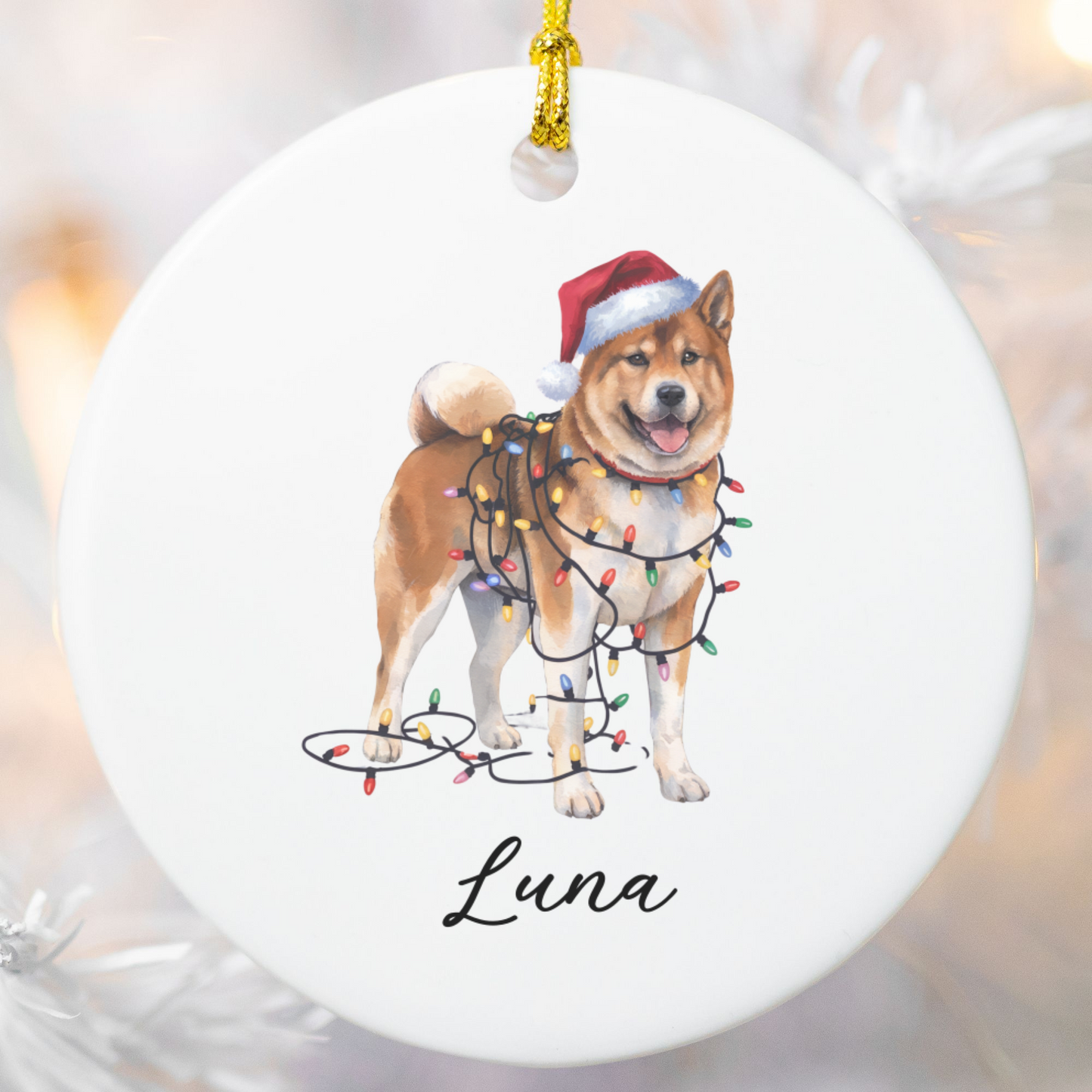 Personalized Akita Christmas Lights Ornament