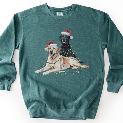 Black and Yellow Labradors Christmas Lights Sweatshirt